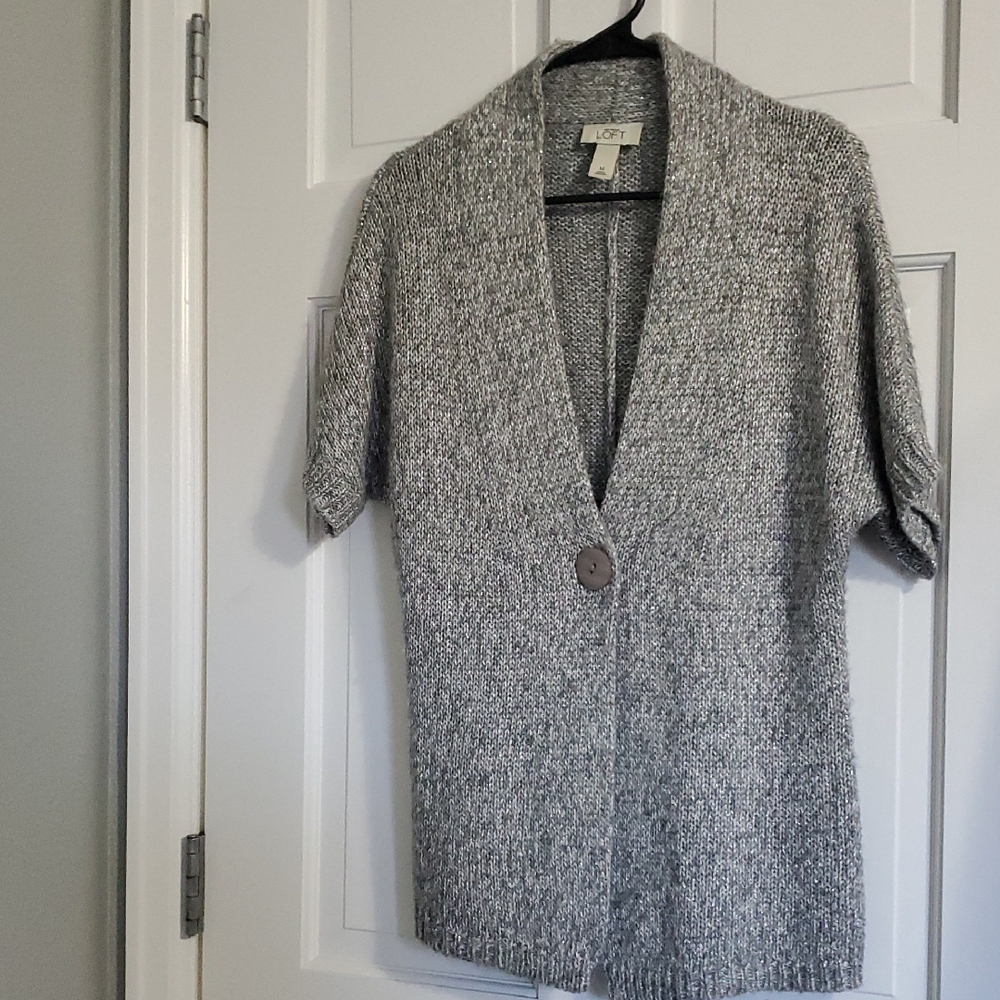 LOFT SILVER/Gray Short Sleeve Sweater Sz M